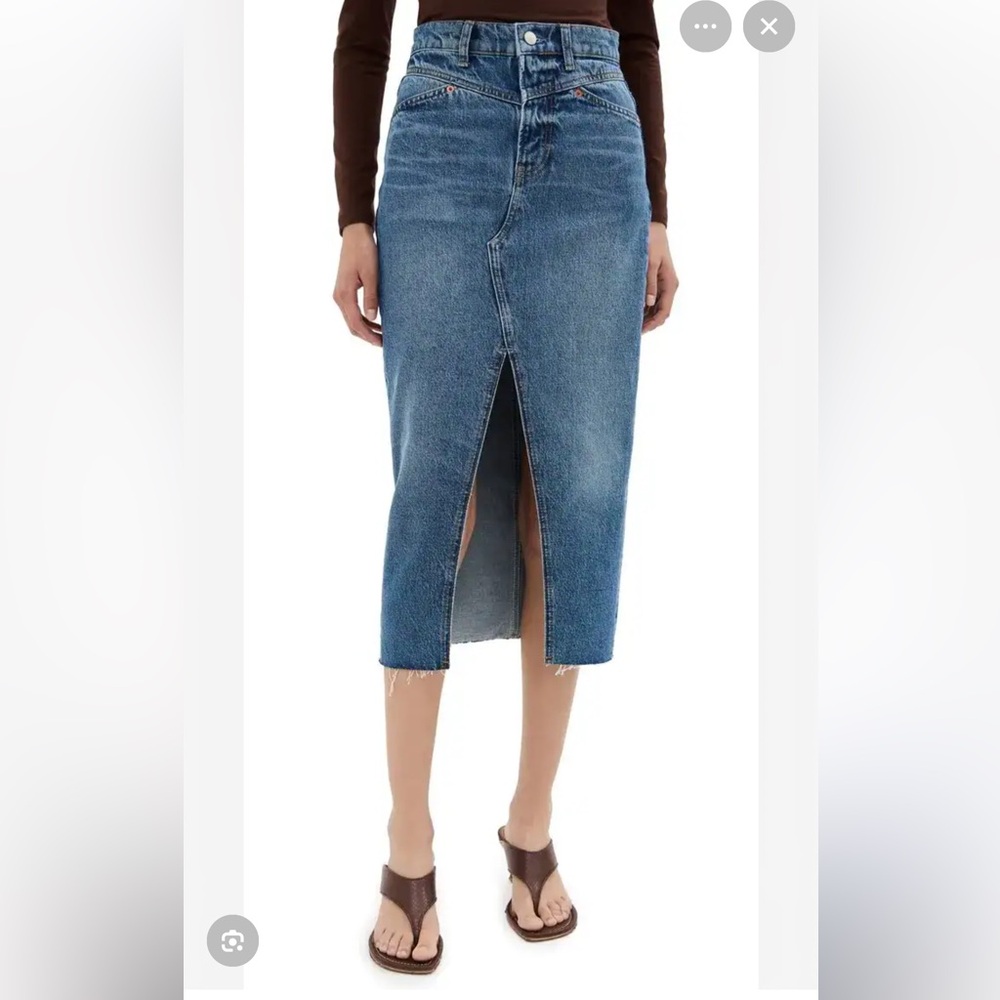 Reformation Light-Mid Blue Denim Skirt with Front Slit